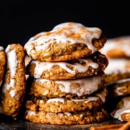 stack of iced gingerbread oatmeal cookies