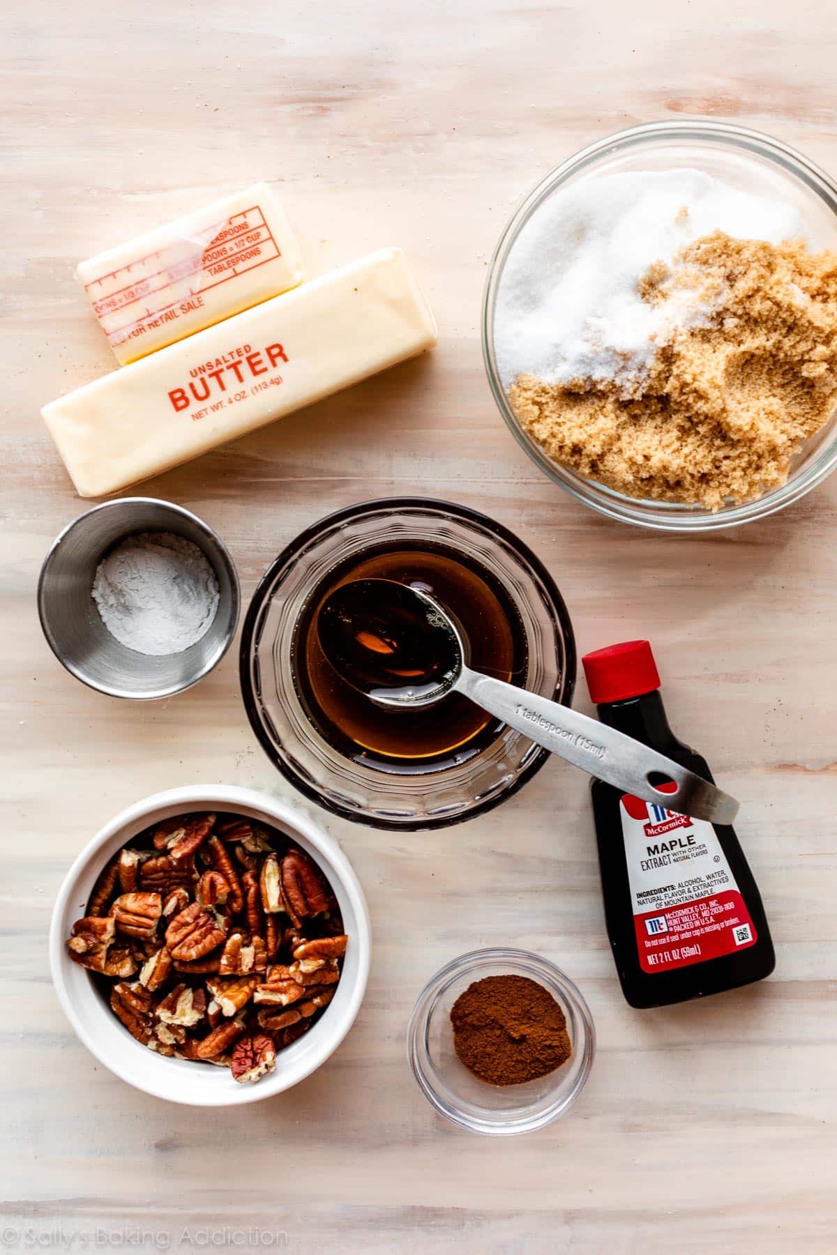 maple syrup, maple extract, pecans, butter, and other ingredients required