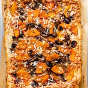butternut squash and mushroom tart with parmesan cheese