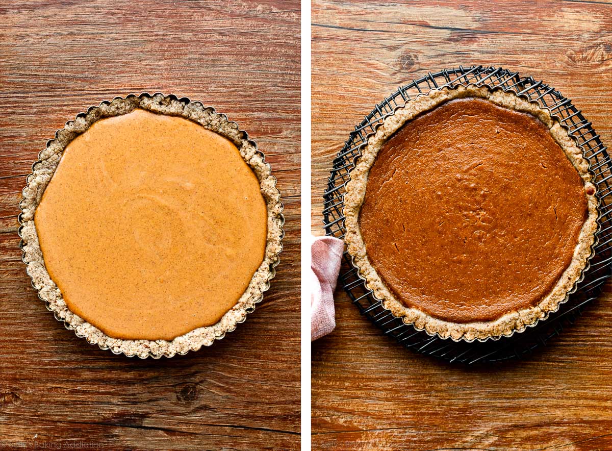 pumpkin tart before and after baking