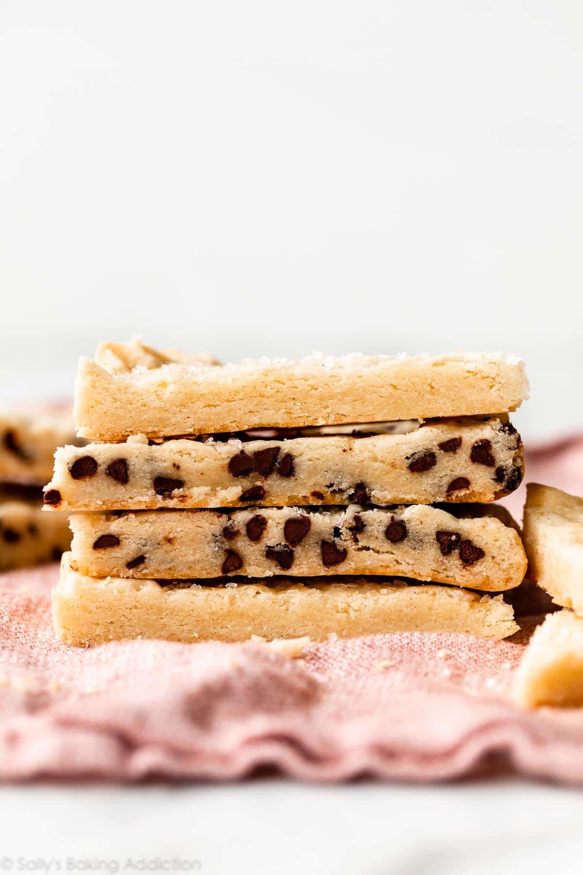 stack of shortbread cookies with mini chocolate chips