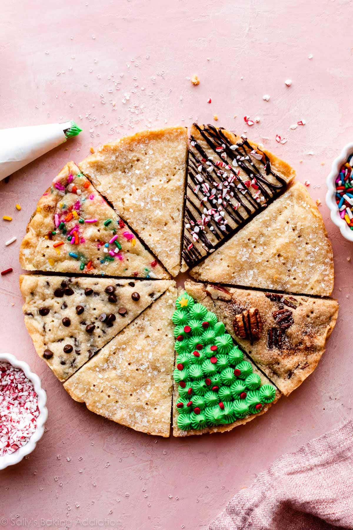 different flavored shortbread cookie wedges arranged in a circle