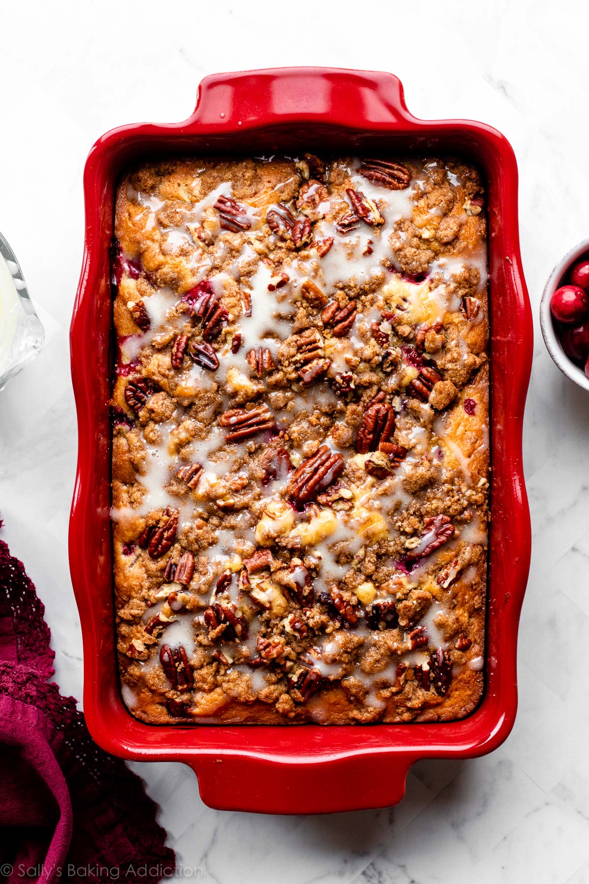 cranberry pecan cake with crumb topping
