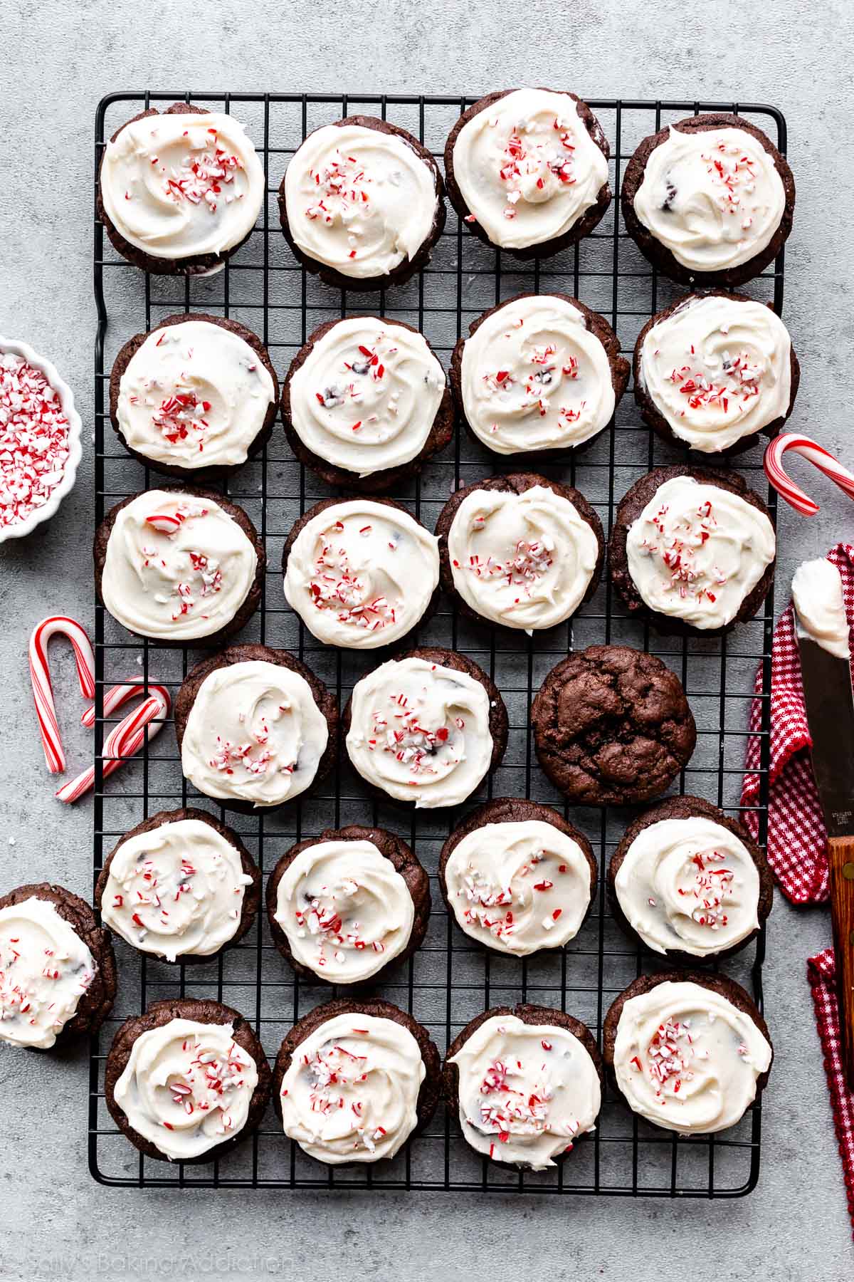 chocolate peppermint Christmas cookies with peppermint frosting