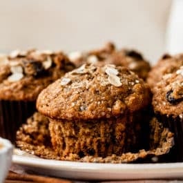 whole wheat applesauce muffins with oats on top