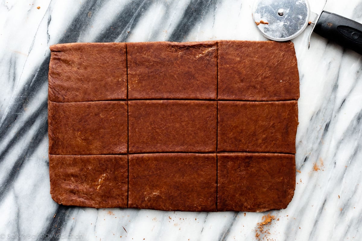 chocolate pie dough cut into rectangles