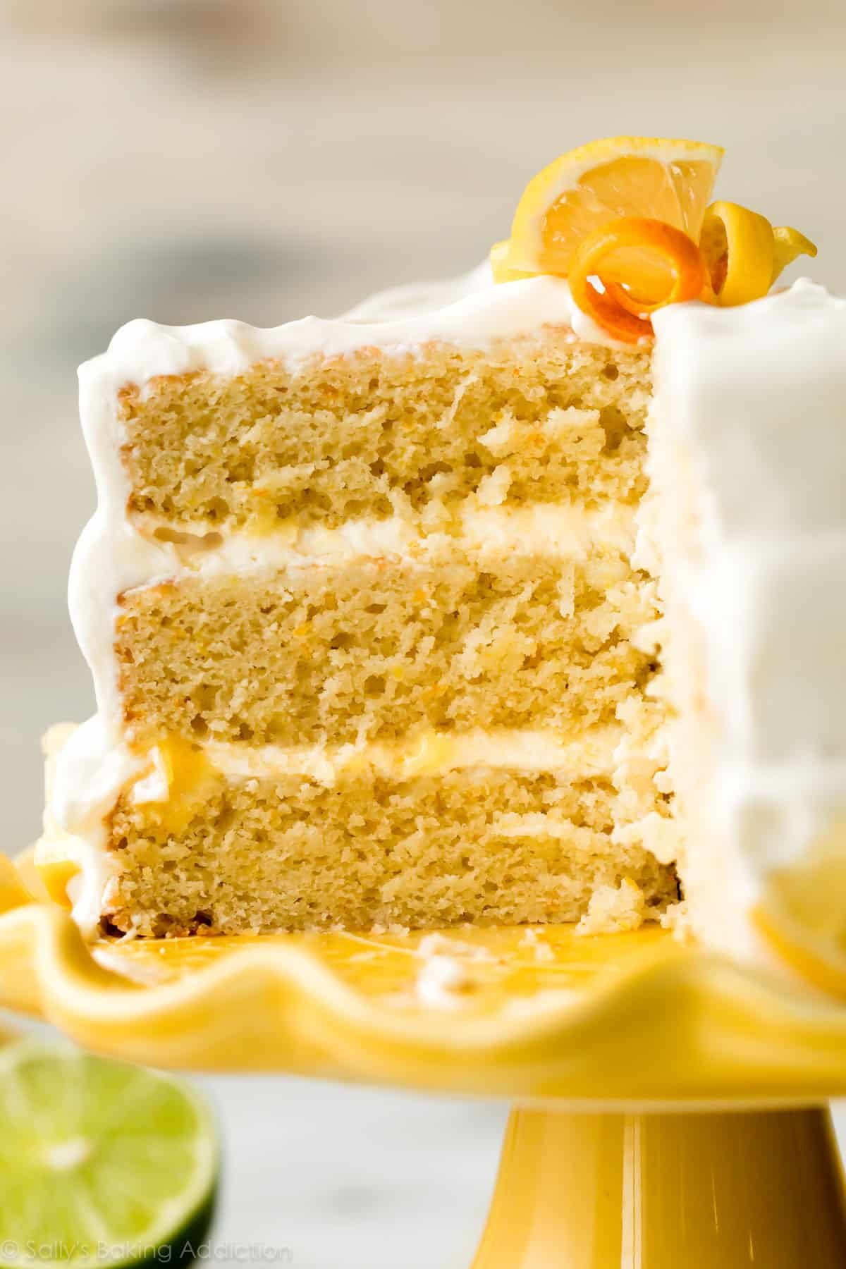 center of a citrus lemon orange lime layer cake
