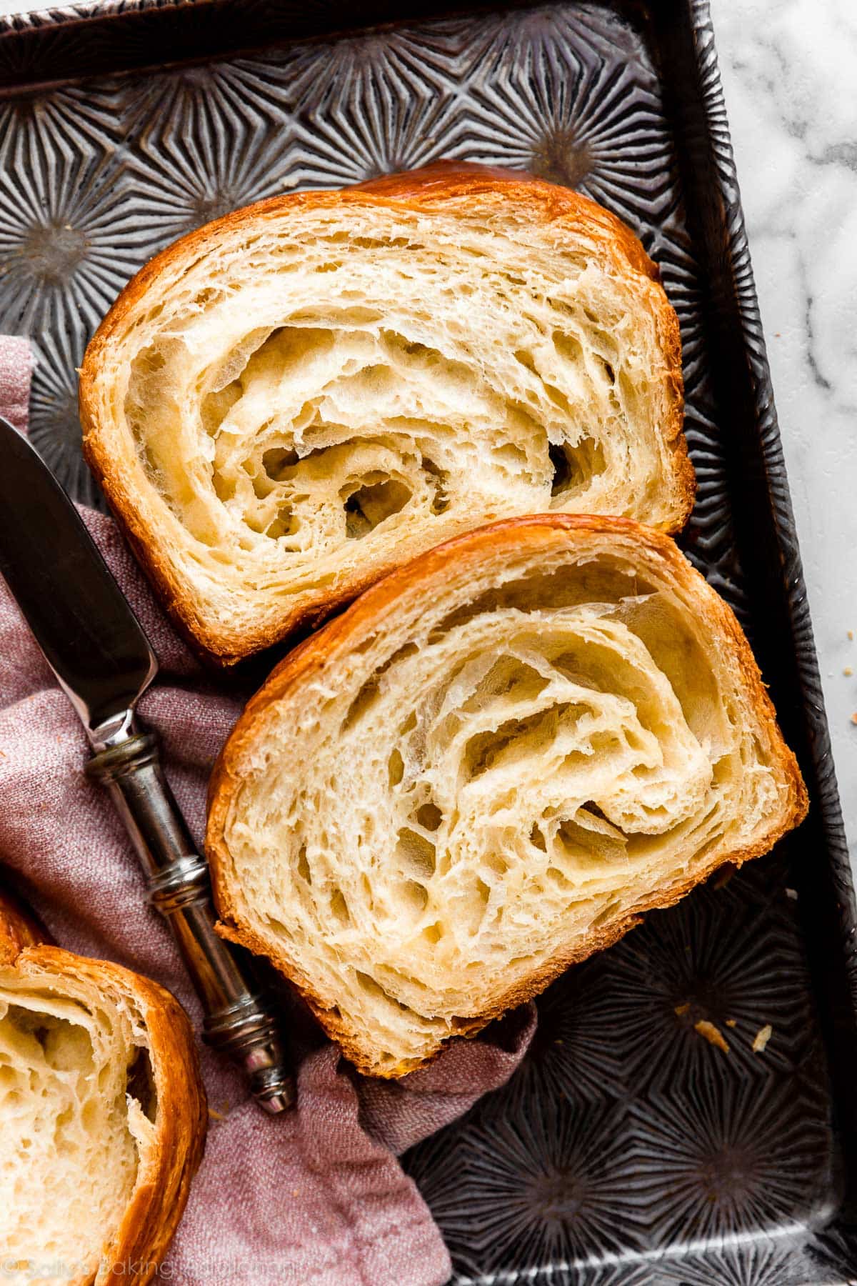 two croissant bread slices