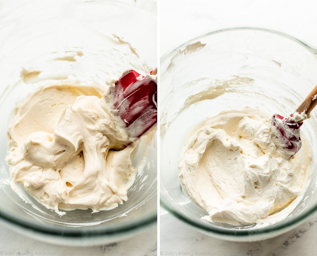 cream cheese mixture and shown again with whipped cream folded in