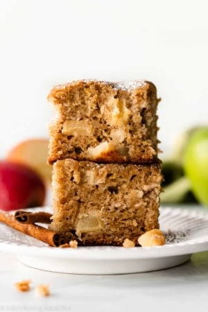 stack of two apple cake slices.