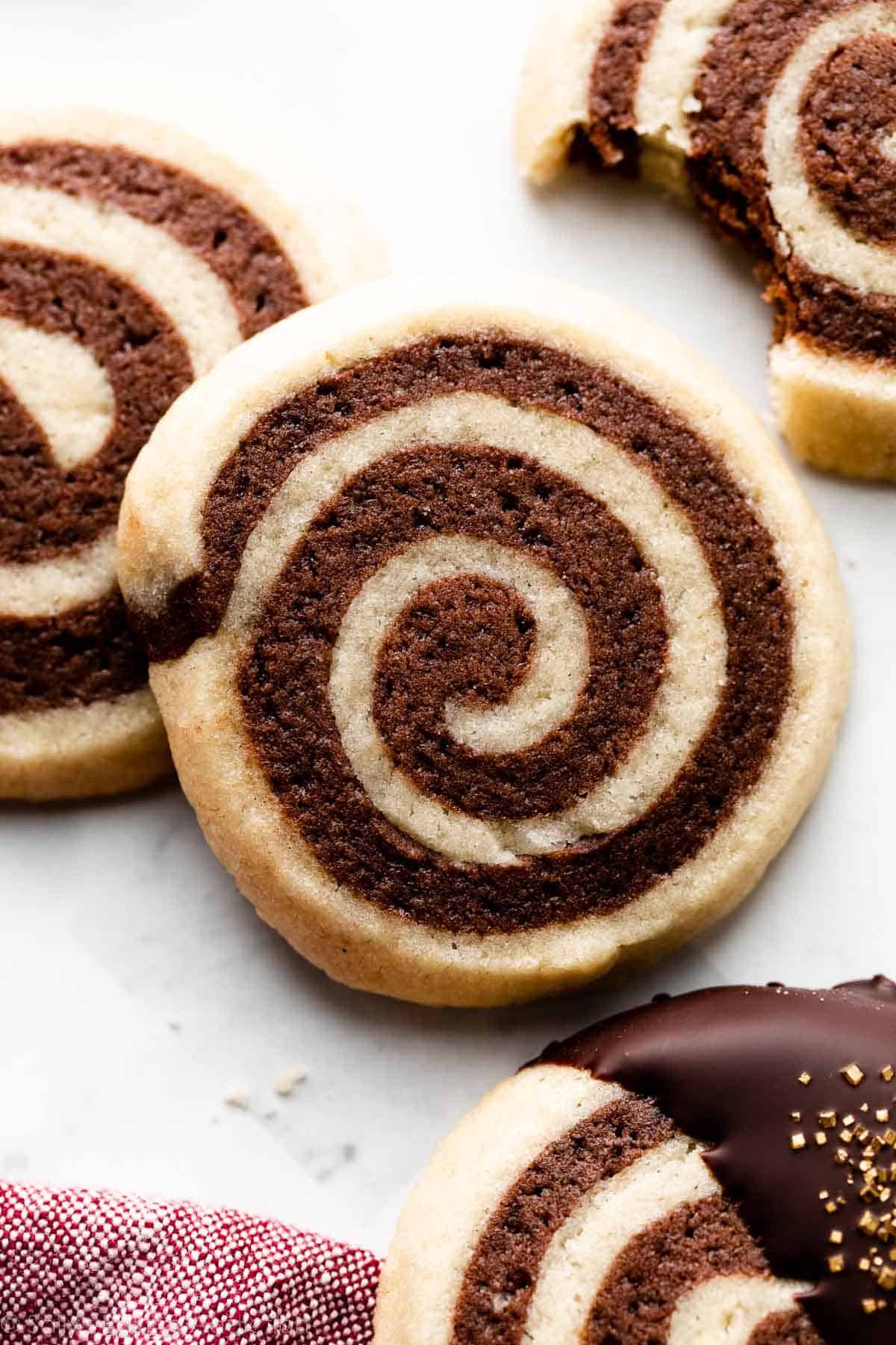 up-close photo of pinwheel cookies.