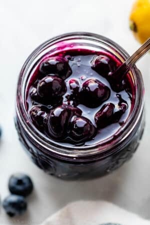 blueberry sauce in jar.