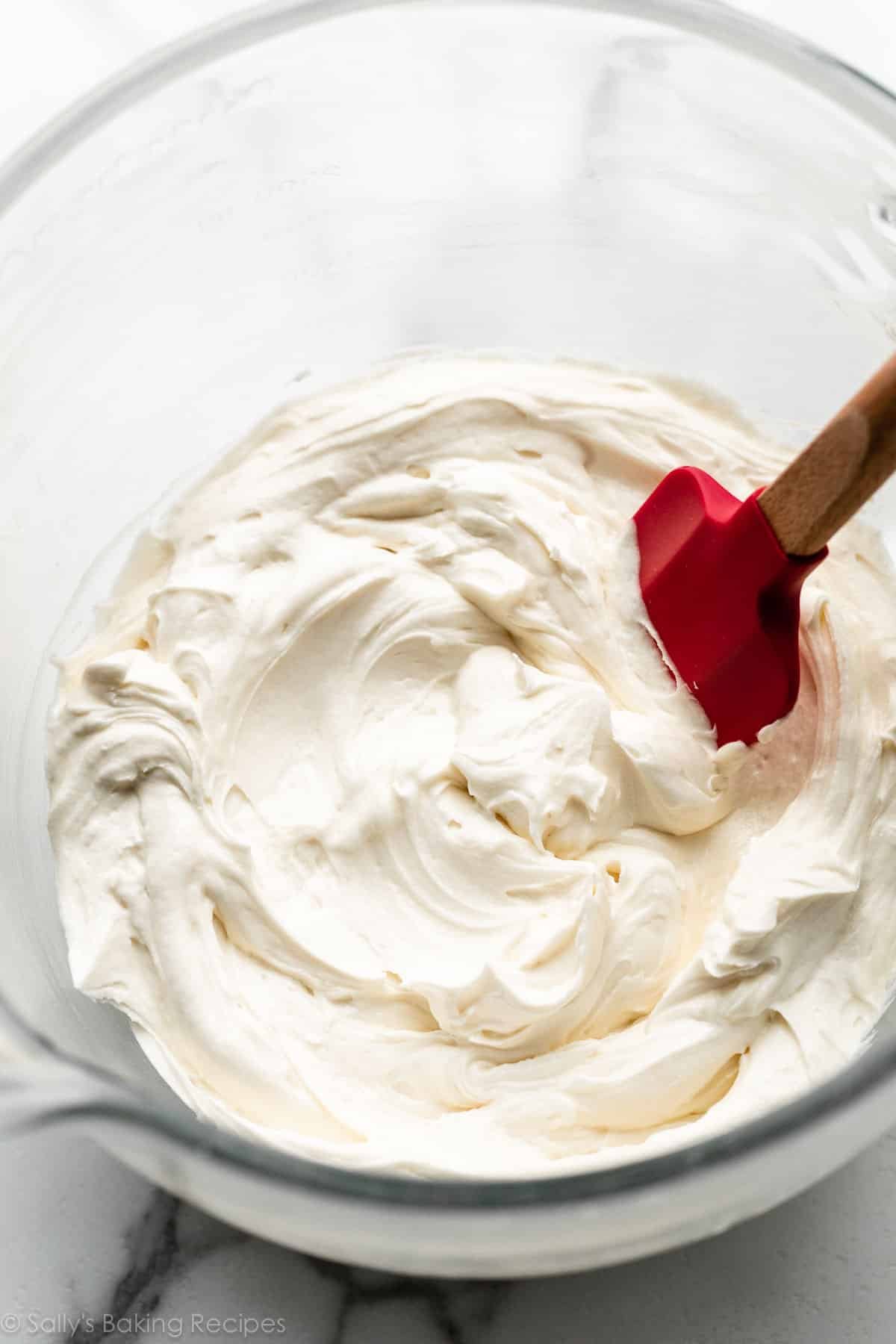 bowl of white chocolate buttercream frosting.