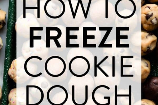 graphic of frozen cookie dough balls with text How to Freeze Cookie Dough overlay on top.