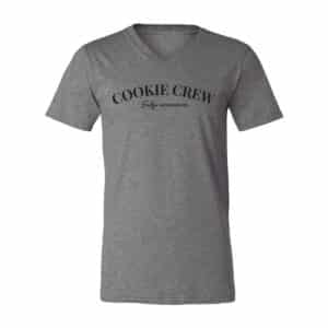 cookie crew in adult unisex v-neck t-shirt in deep heather grey