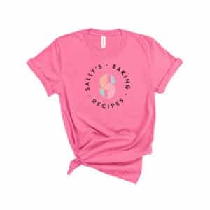 sally's baking recipes in adult unisex crewneck t-shirt in charity pink