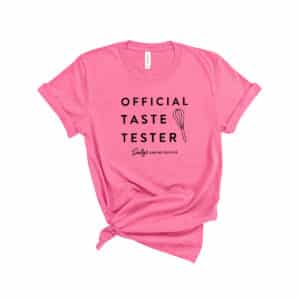 official taste tester in adult unisex crewneck t-shirt in charity pink