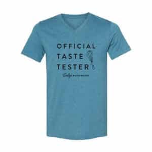 official taste tester in adult unisex v-neck t-shirt in deep heather teal