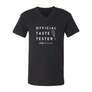 official taste tester in adult unisex v-neck t-shirt in vintage black