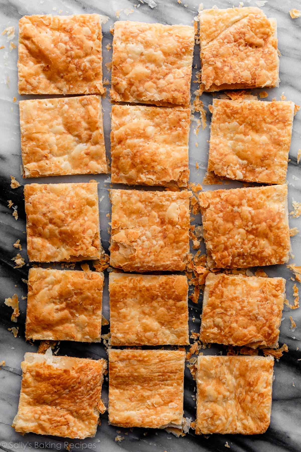baked homemade puff pastry and then cut into squares.