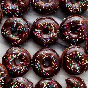 chocolate donuts with sprinkles.
