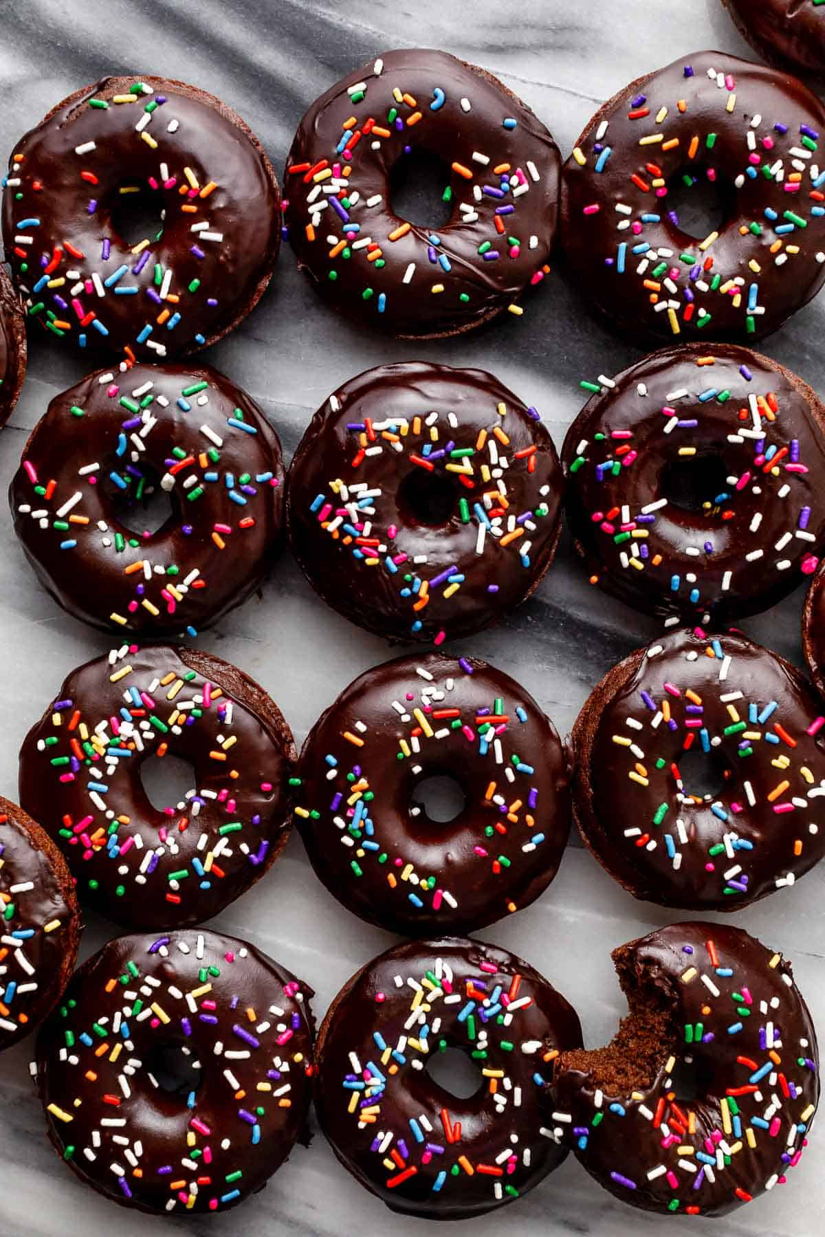 chocolate donuts with sprinkles.