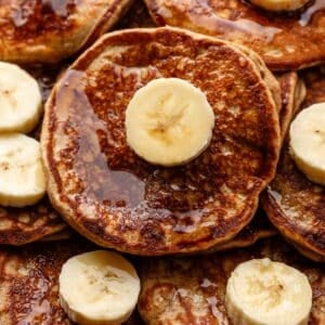 plate of banana pancakes close up.