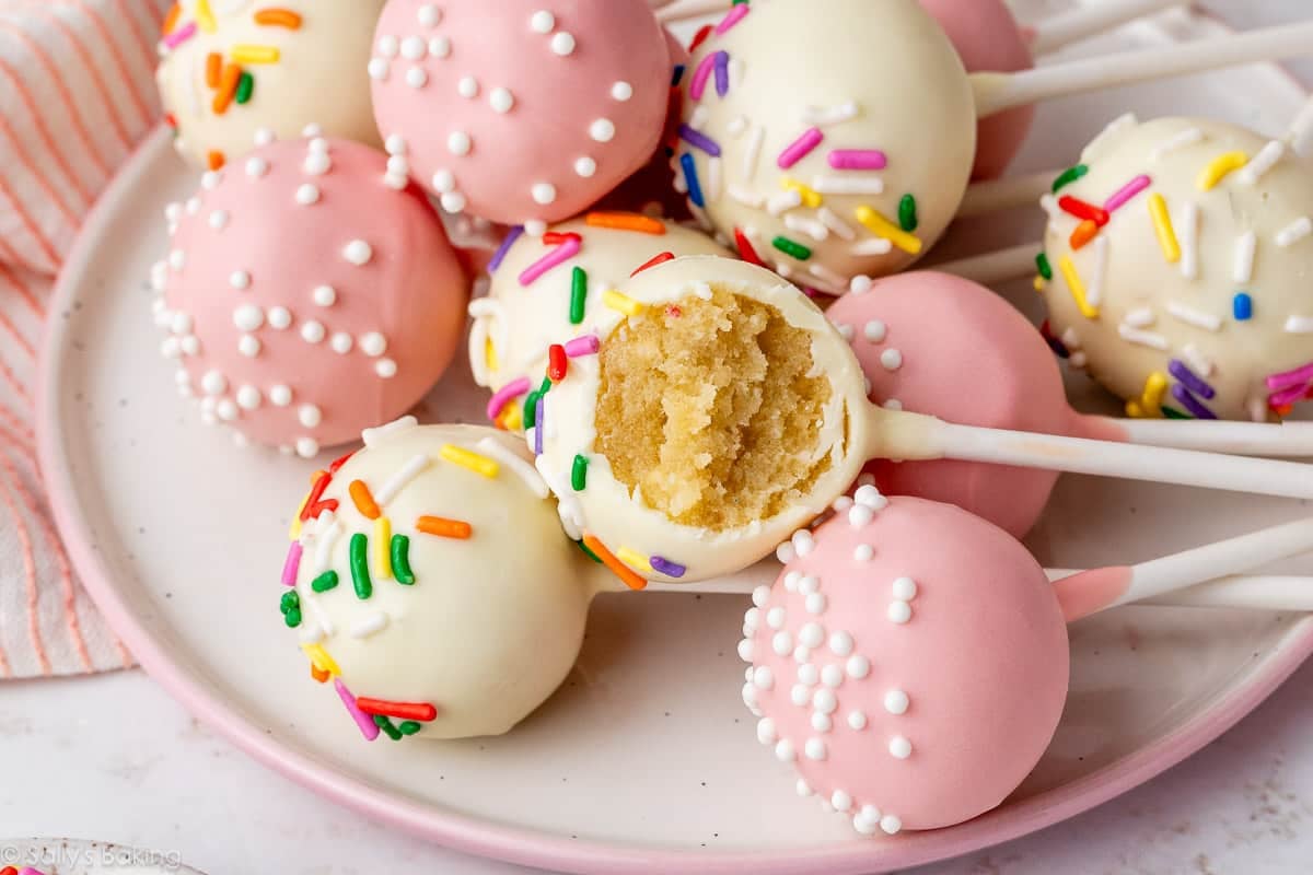 cake pops with sprinkles.