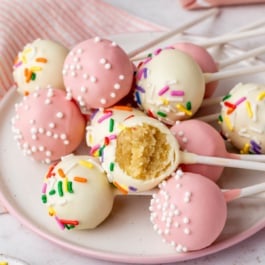 pink and white homemade cake pops.