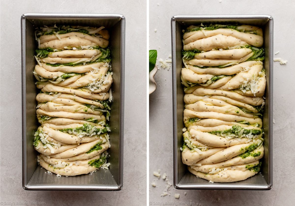 pesto pull apart bread before and after rising.