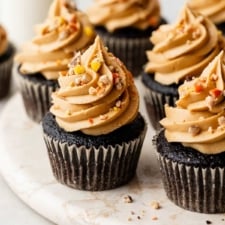 Dark Chocolate Cupcakes with Creamy Peanut Butter Frosting