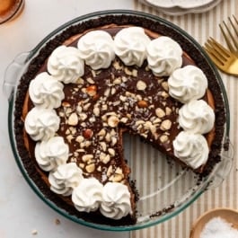 Nutella pie with ganache and whipped cream.