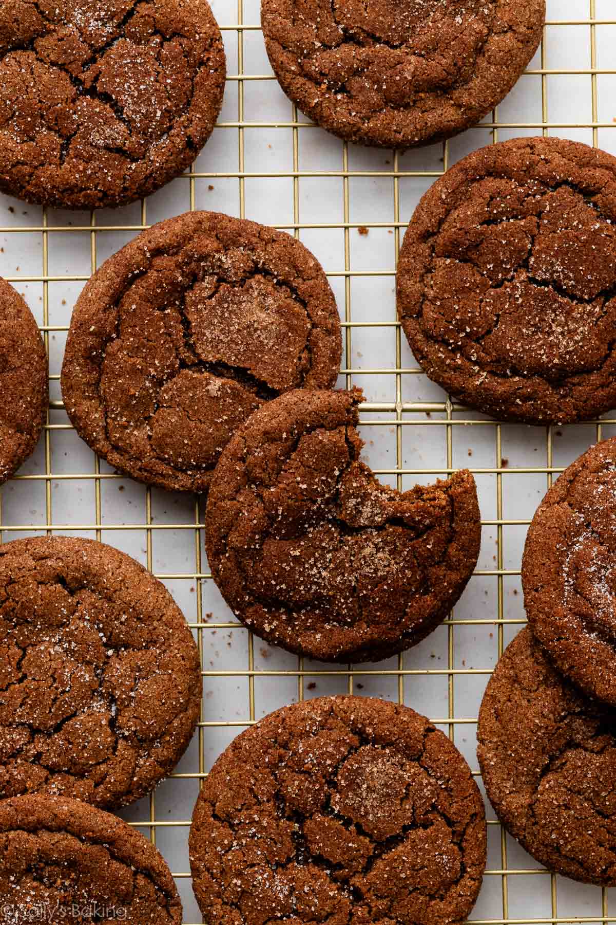 chocolate snickerdoodles on cooling rack.