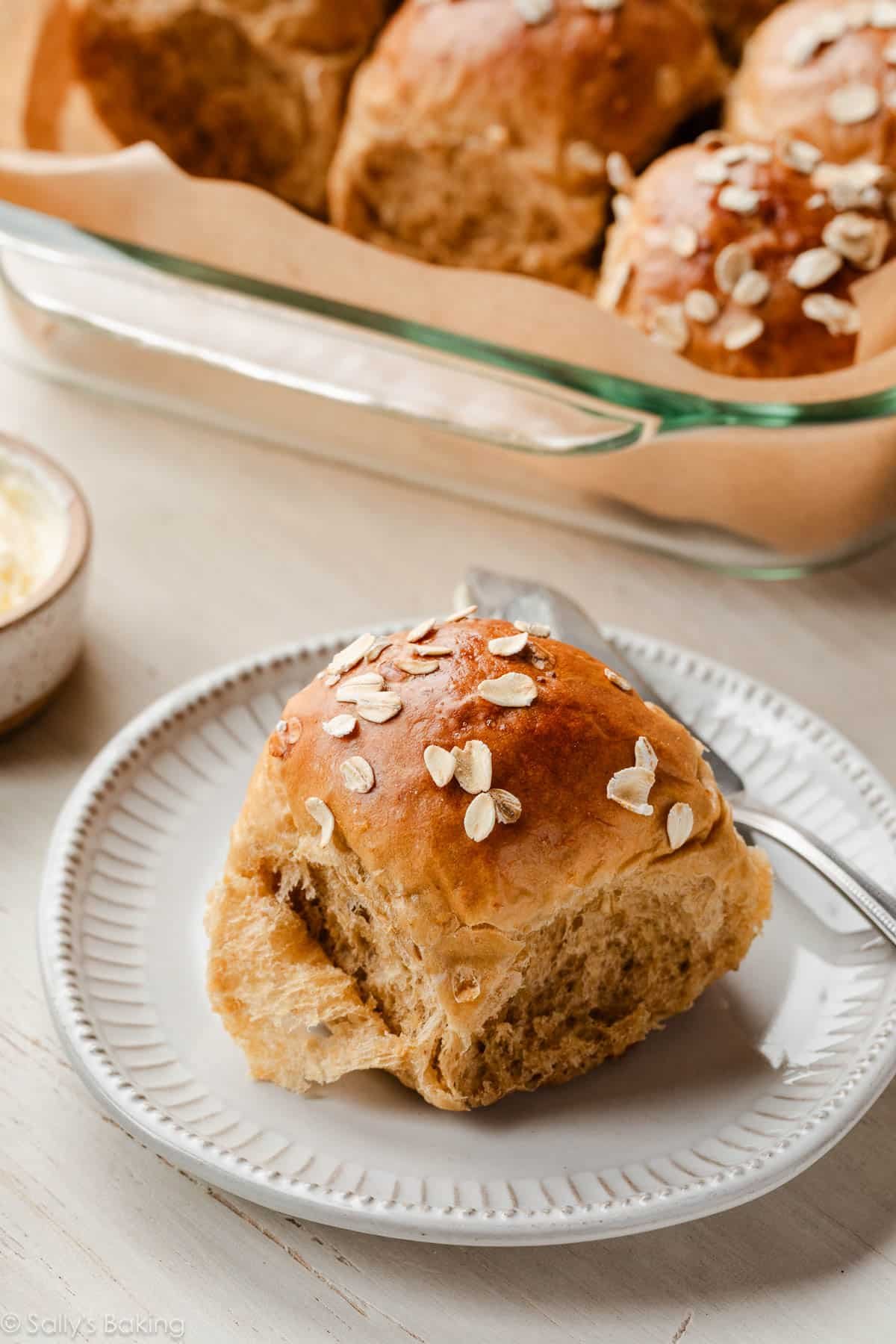 oatmeal molasses roll on plate.