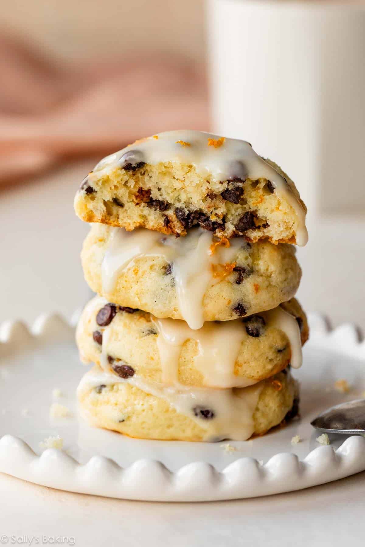 stack of orange chocolate chip ricotta cookies.