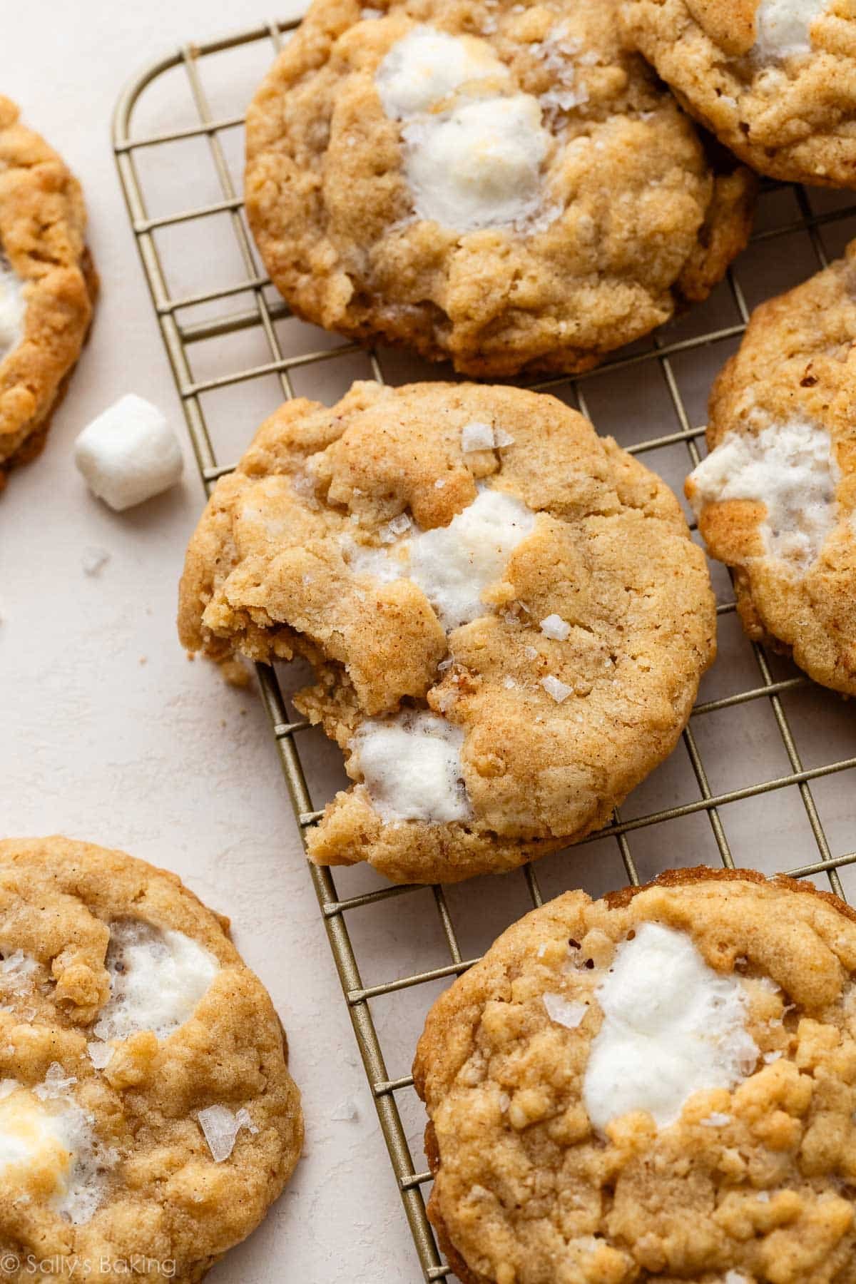 brown butter marshmallow crispy cookies with sea salt.