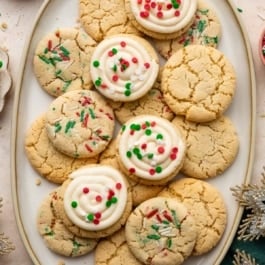 gluten free almond sugar cookies on platter.