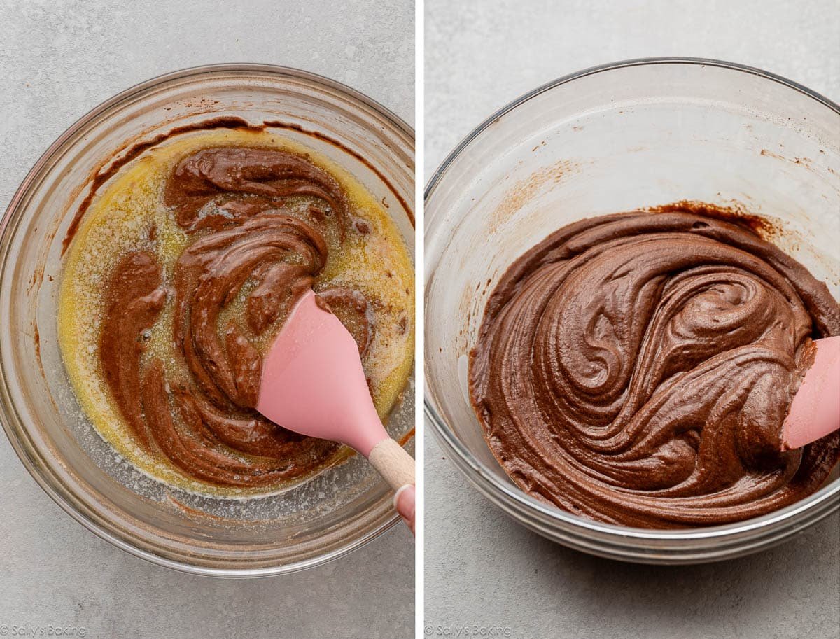 melted butter on batter and shown again after mixing in.