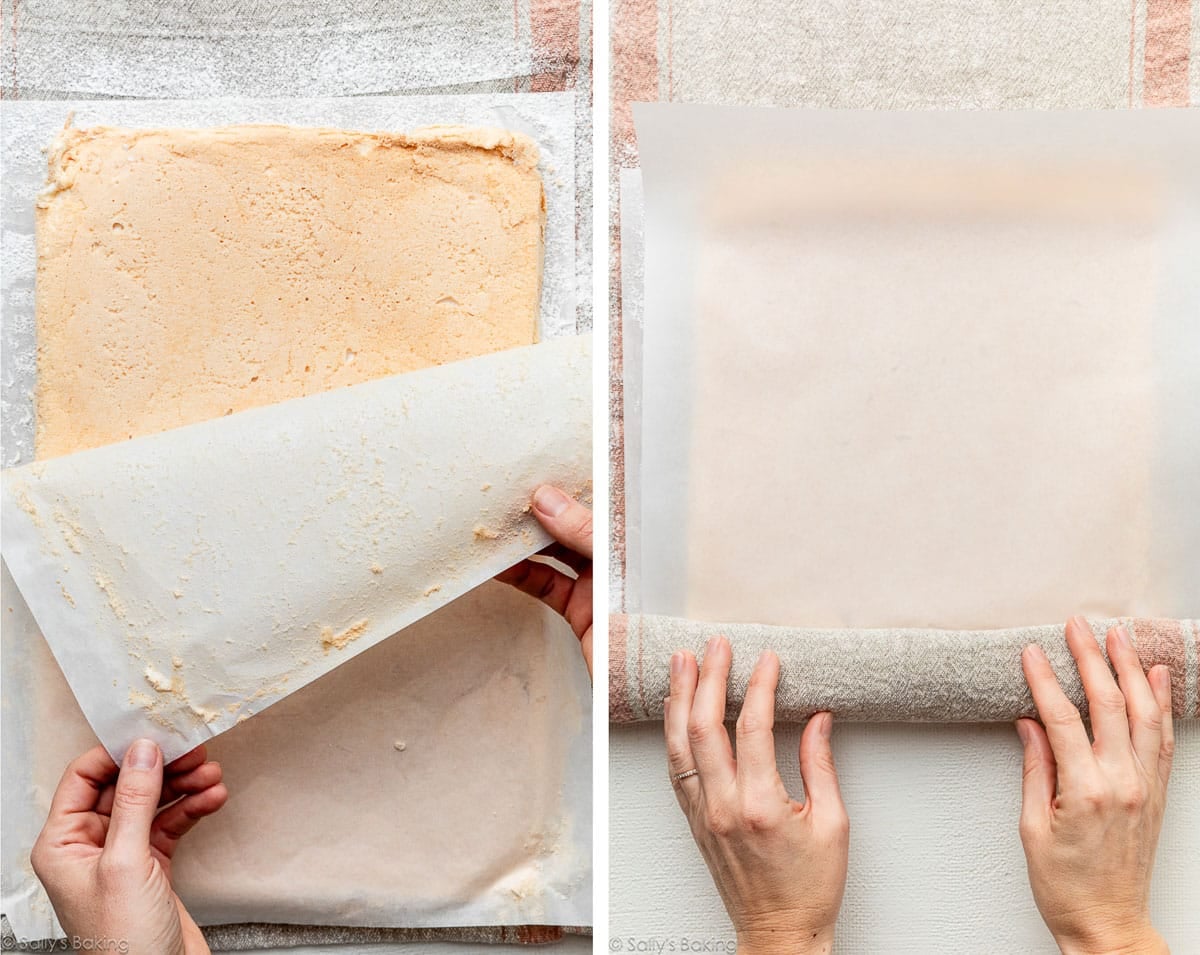 peeling parchment off baked meringue.