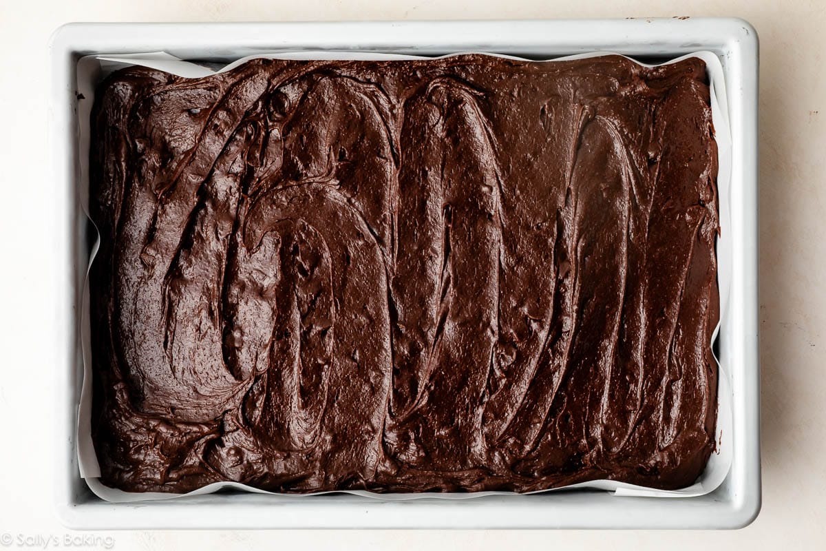 brownie batter in 9x13 inch pan.