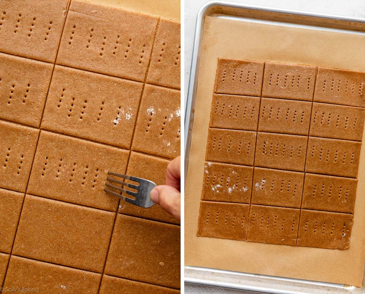 fork docking graham cracker dough.