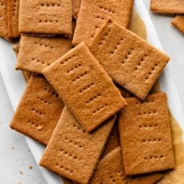 homemade graham crackers on a platter.
