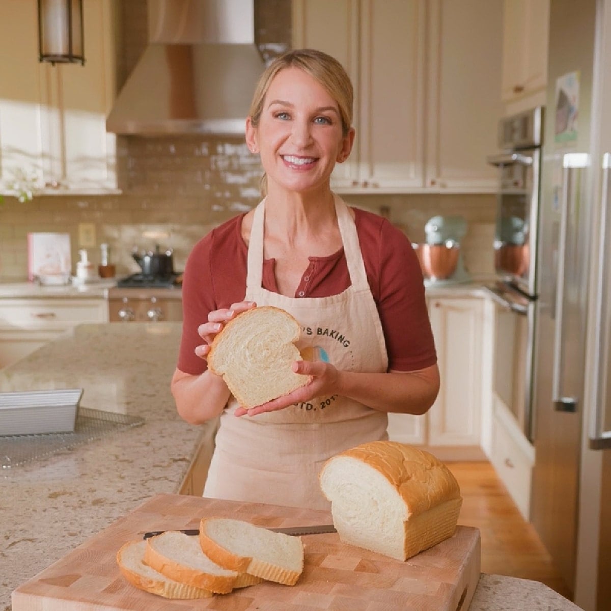Sally with sandwich bread.